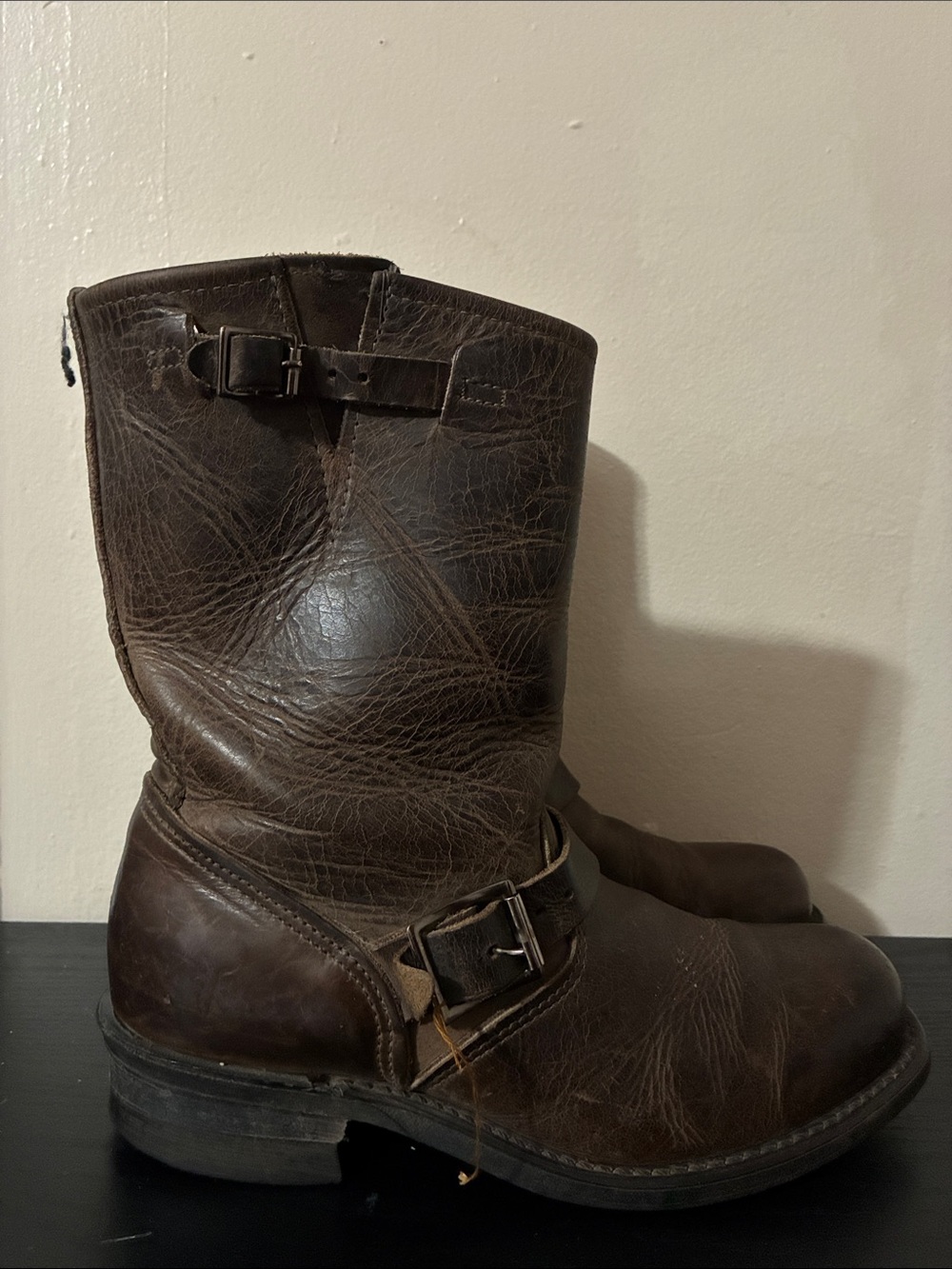 Vintage Frye Boots Distressed Leather Rogan Engineer Biker Buckle Womens 9